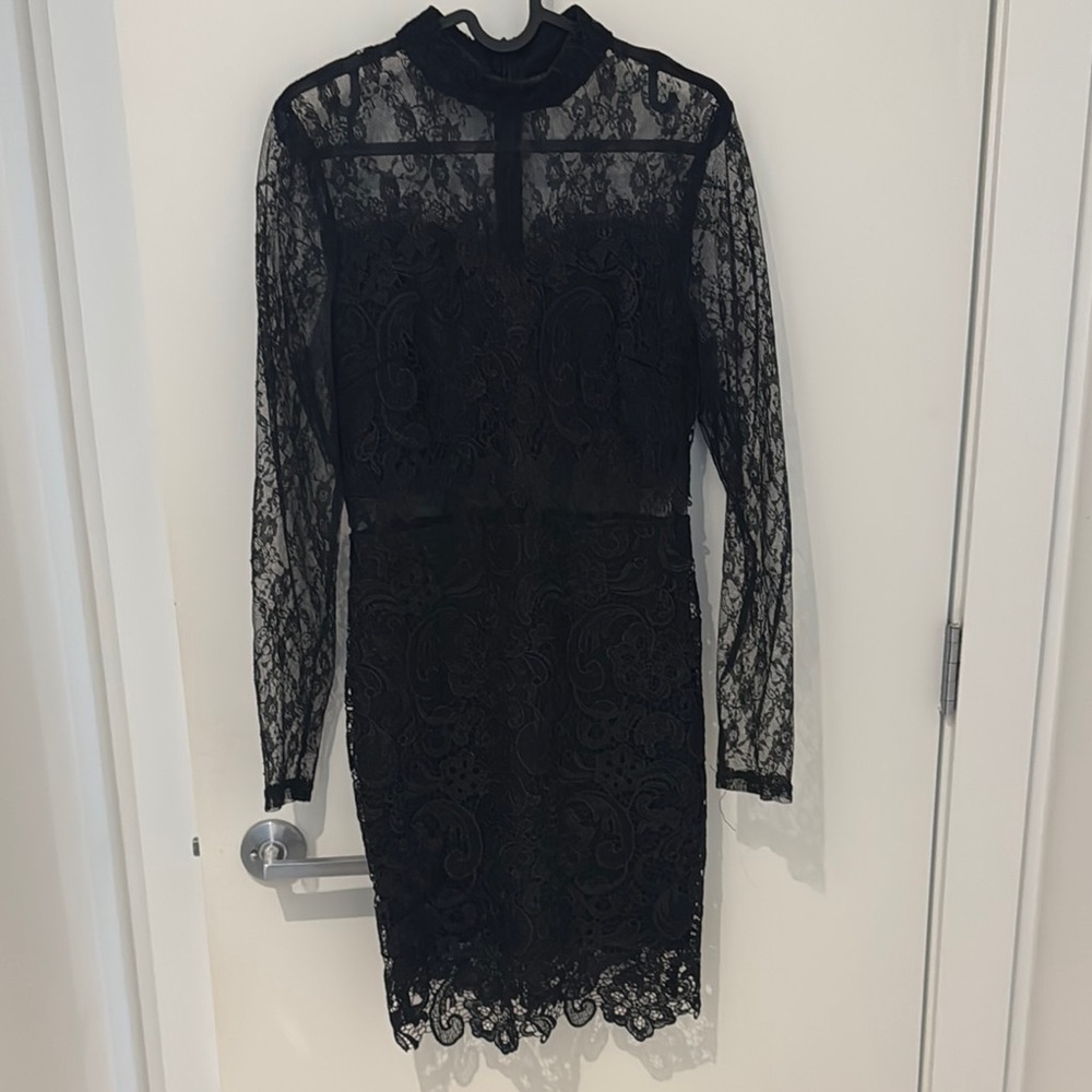 Missguided Black Sheath Dress Long Sleeve Mock Neck
